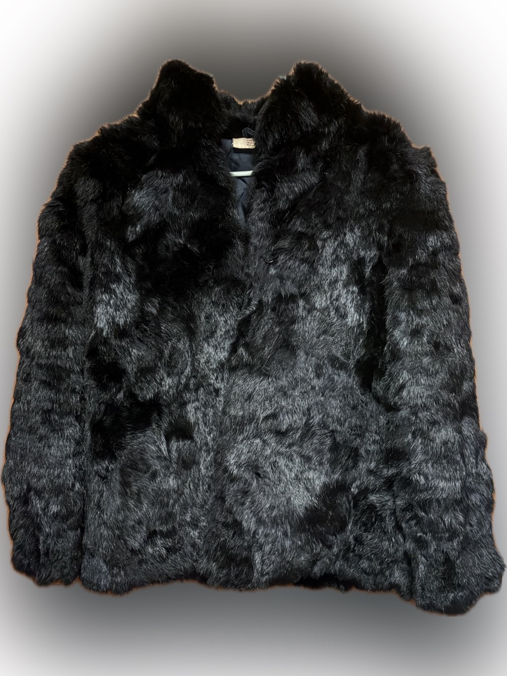 Black Rabbit Fur Pea Coat - Luxe Winter Outerwear